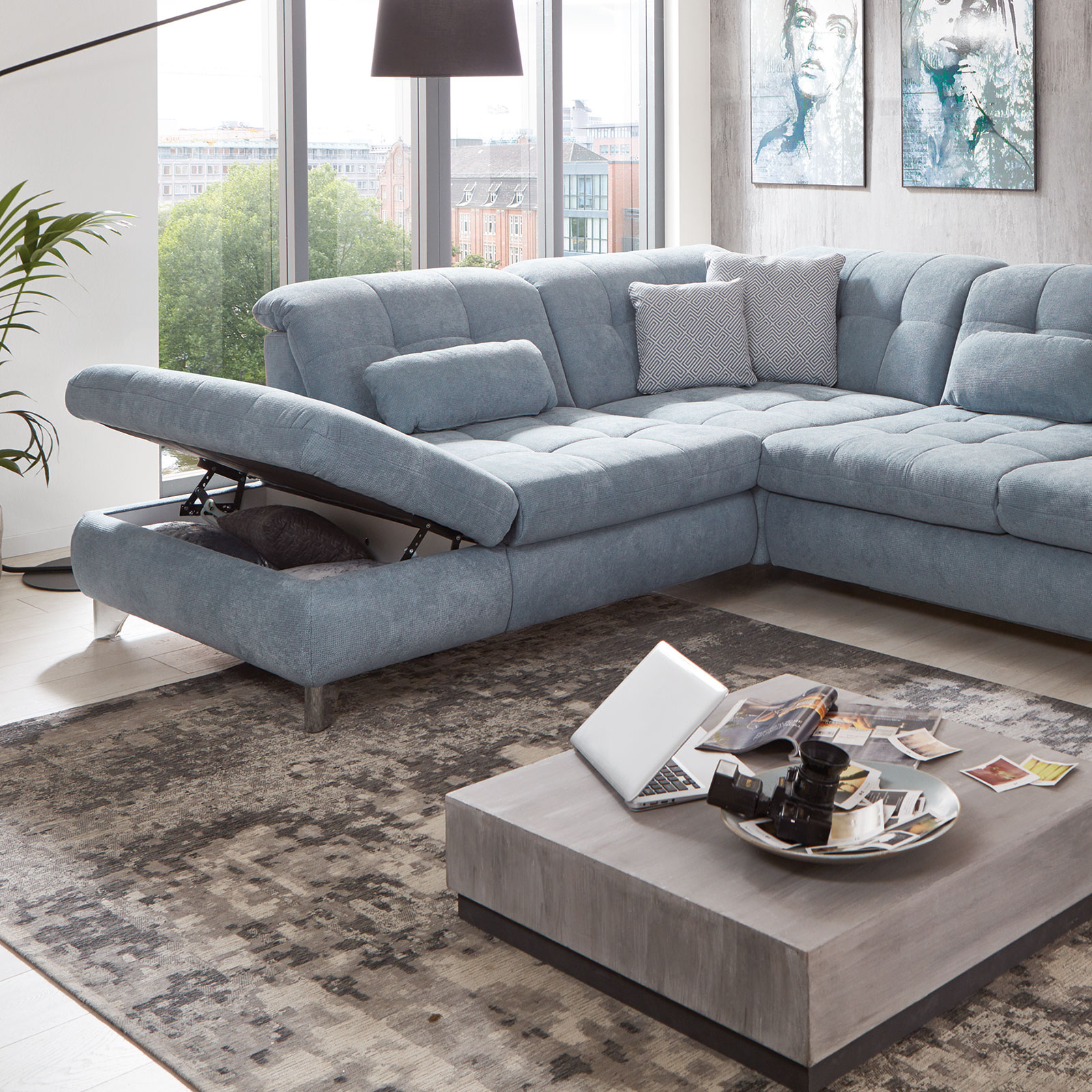 polsterpower Ecksofa blau mit Funktionen