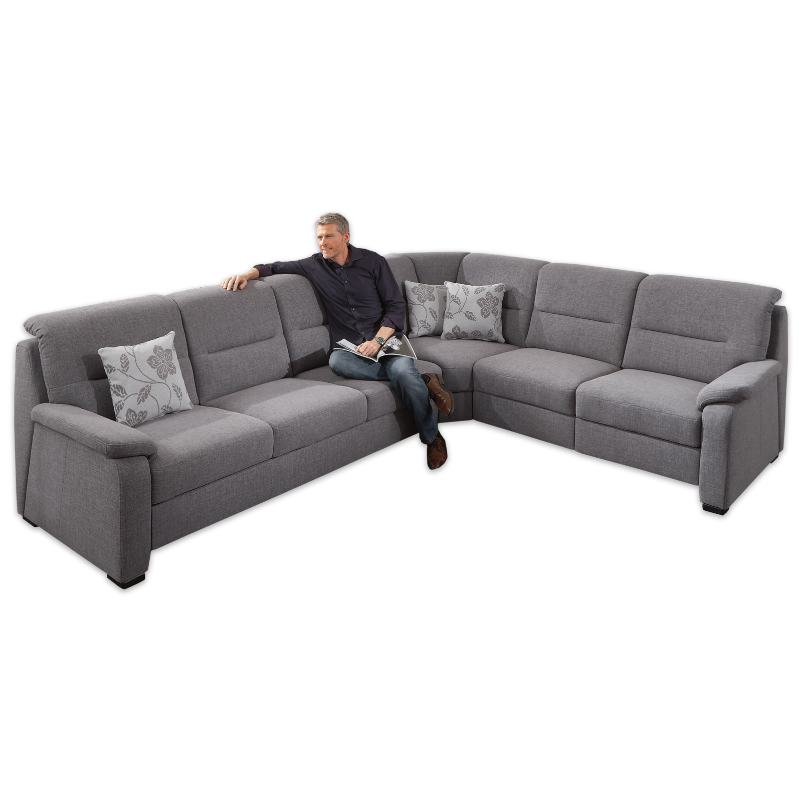 polsterpower Ecksofa - grau - mit ausziehbarem Hocker ...