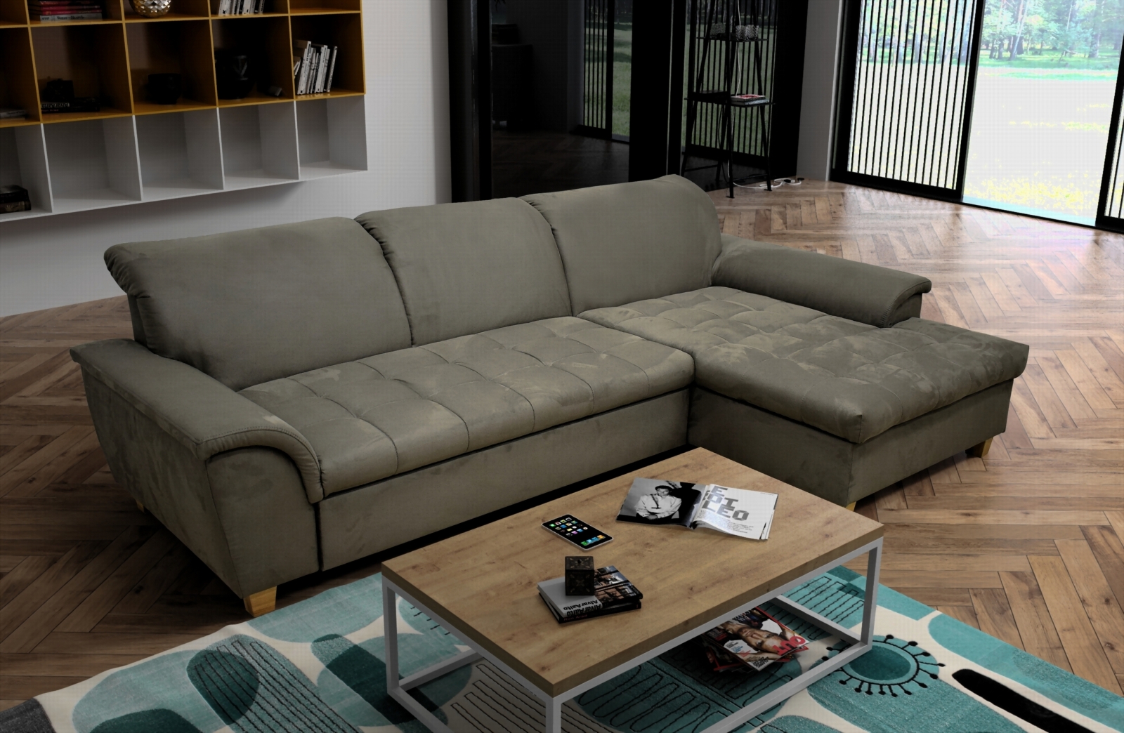 Ecksofa Taupe Microfaser Recamiere Rechts