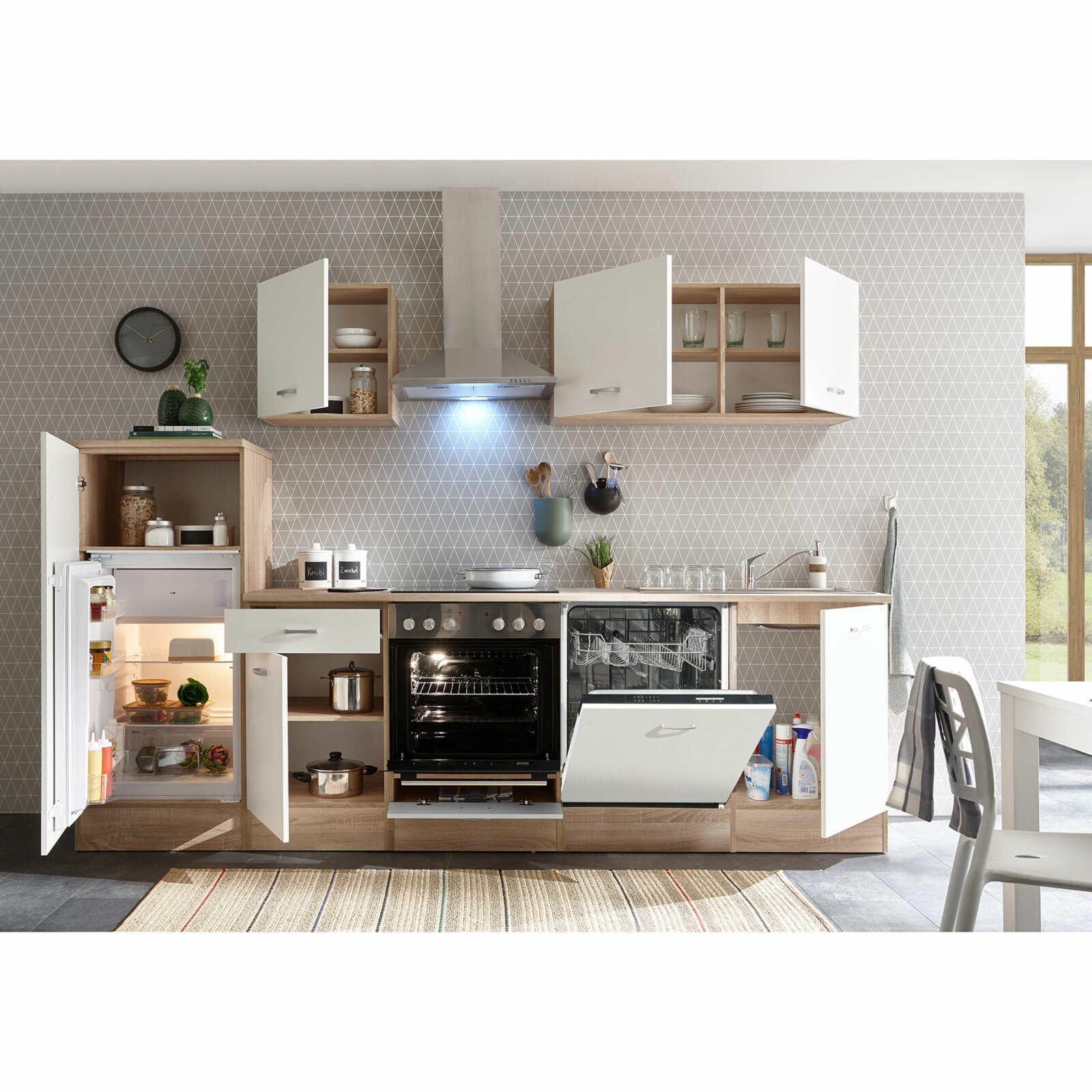 Küchenblock - weiß matt - Sonoma - mit - bei 280 | ROLLER cm Eiche E-Geräten kaufen Online