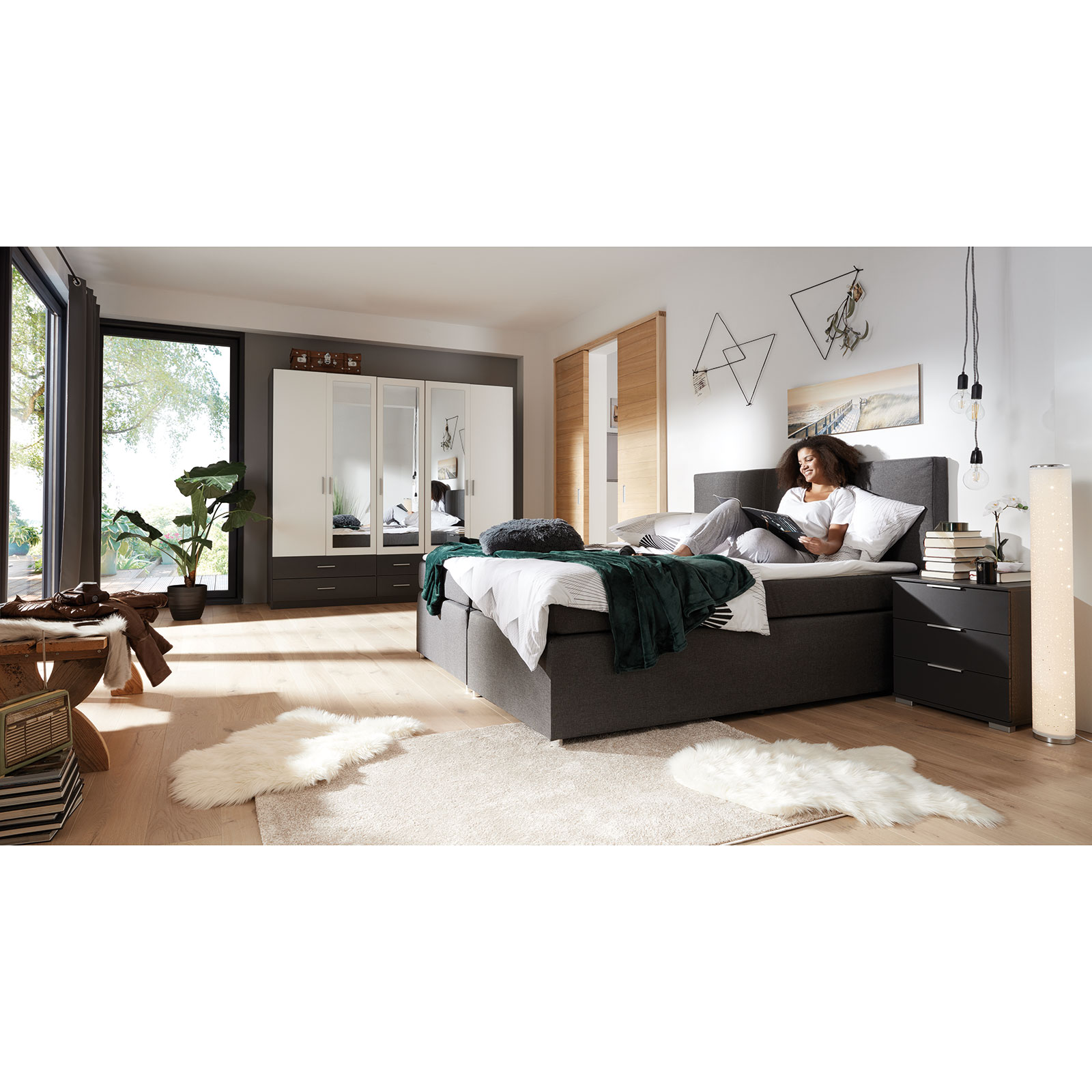 Boxspringbett - grau - H3 - Bonell-Federkern - 180x200 cm ...