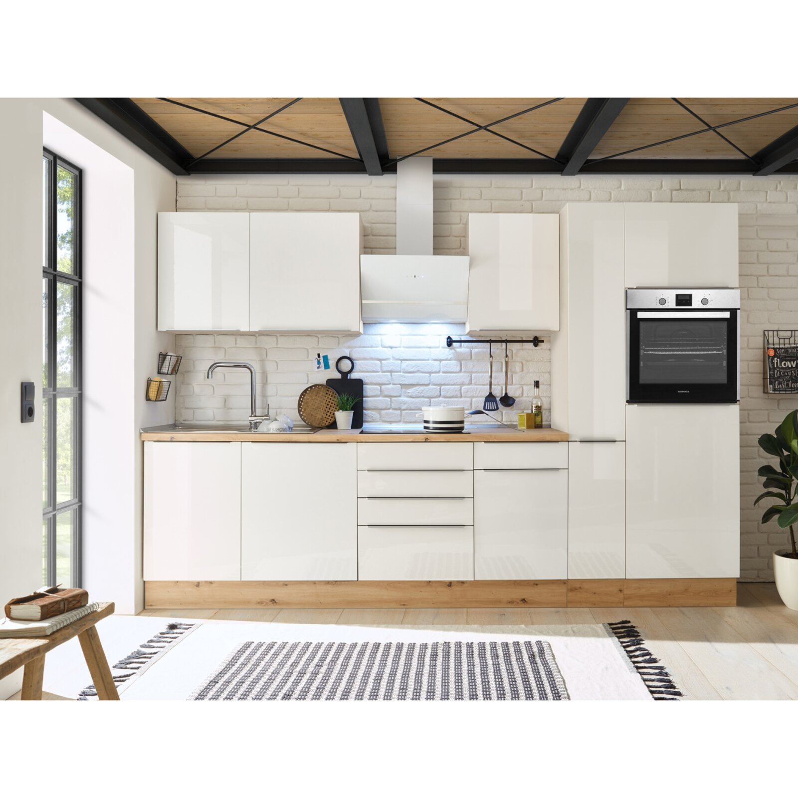 RESPEKTA Küchenblock - weiß kaufen - Online | E-Geräten Eiche Artisan - bei 310 Sägerau cm Hochglanz mit - ROLLER
