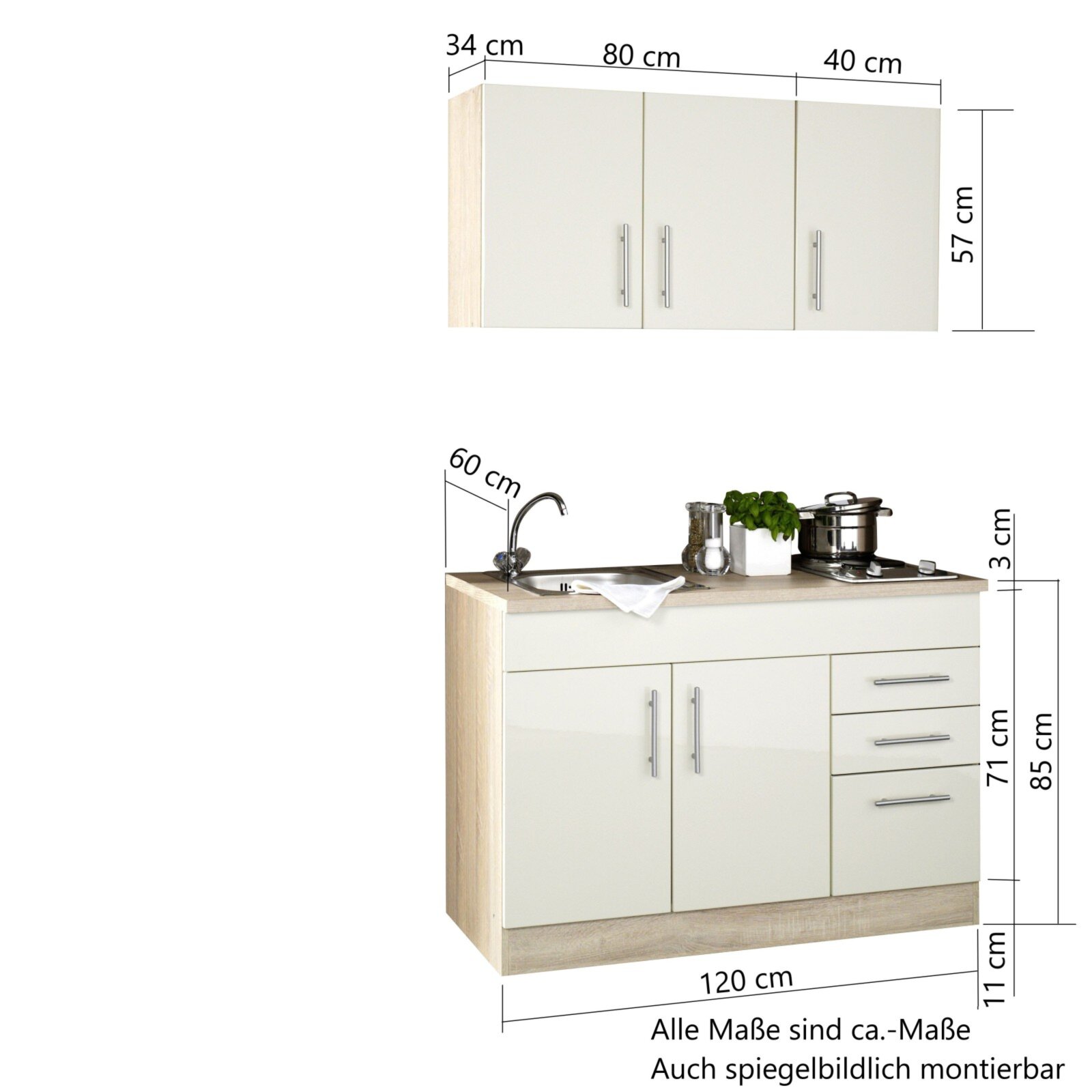 Single-Küche TORONTO - weiß | Kochfeld 120 - cm kaufen mit ROLLER - bei Online