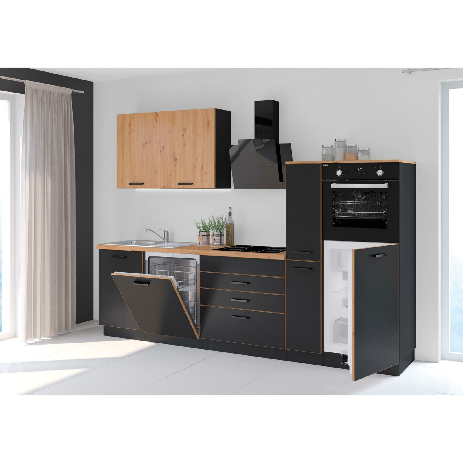 Küchenblock - schwarz matt - Eiche Artisan - 280 cm | Online bei ROLLER  kaufen