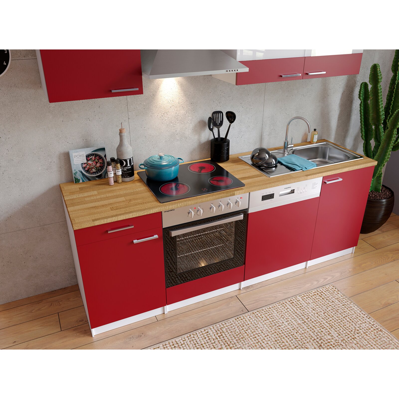- - bei kaufen rot - RESPEKTA Küchenblock 220 | Online cm mit ROLLER E-Geräten