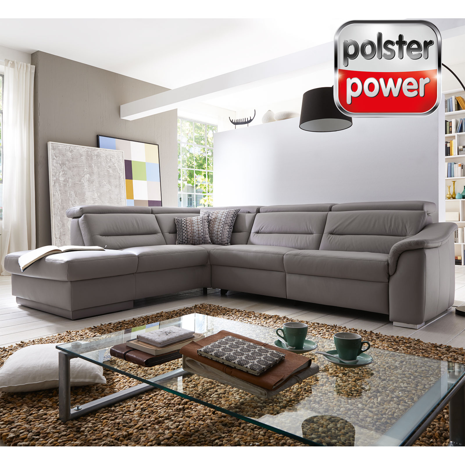 Polsterpower Ecksofa Grau Leder Basismodell 1 5 Sitzer Links Online Bei Roller Kaufen