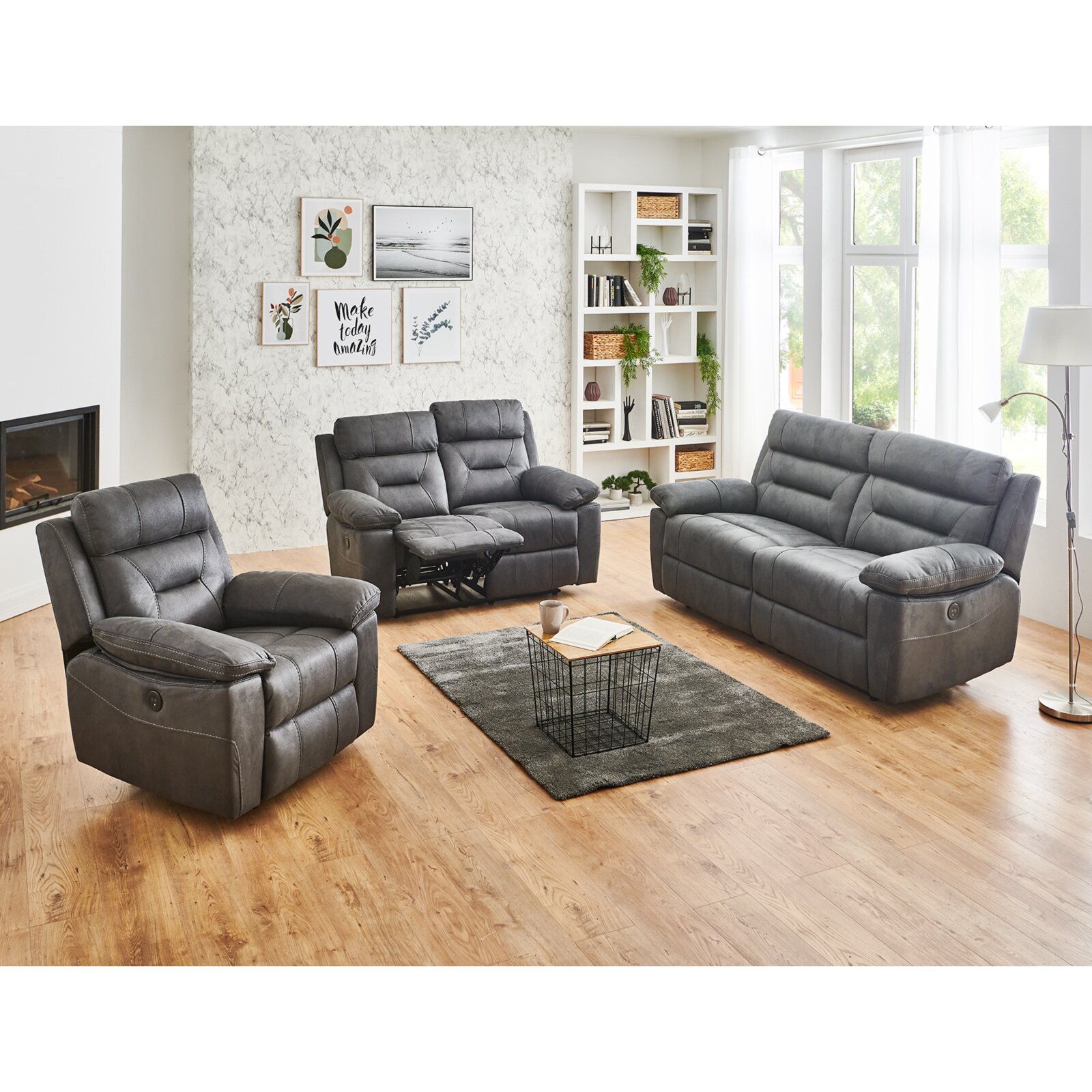 Sofa 2,5-Sitzer - grau - mit Relaxfunktion - 196 cm breit