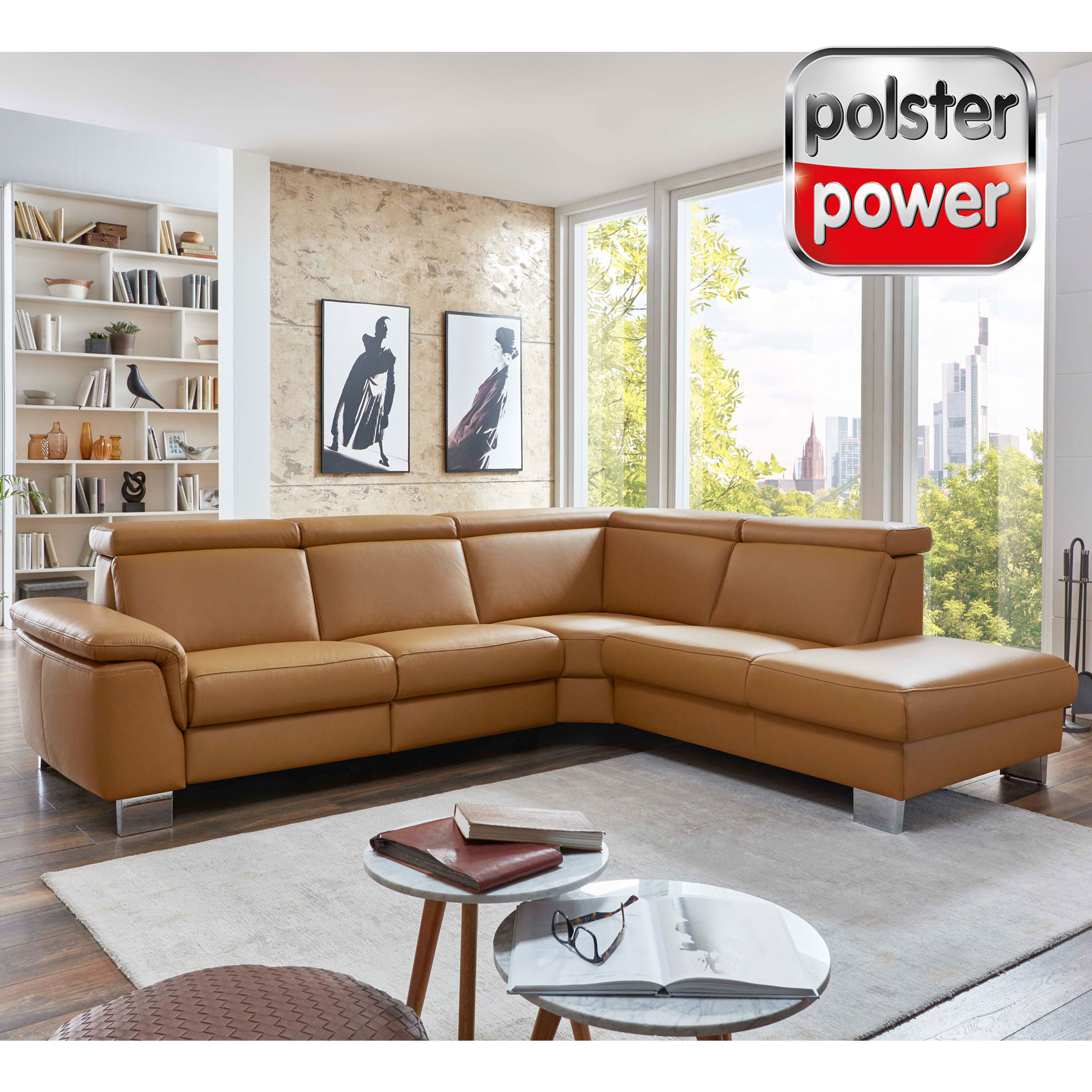 polsterpower Ledersofa Ecksofa orange mit Funktionen