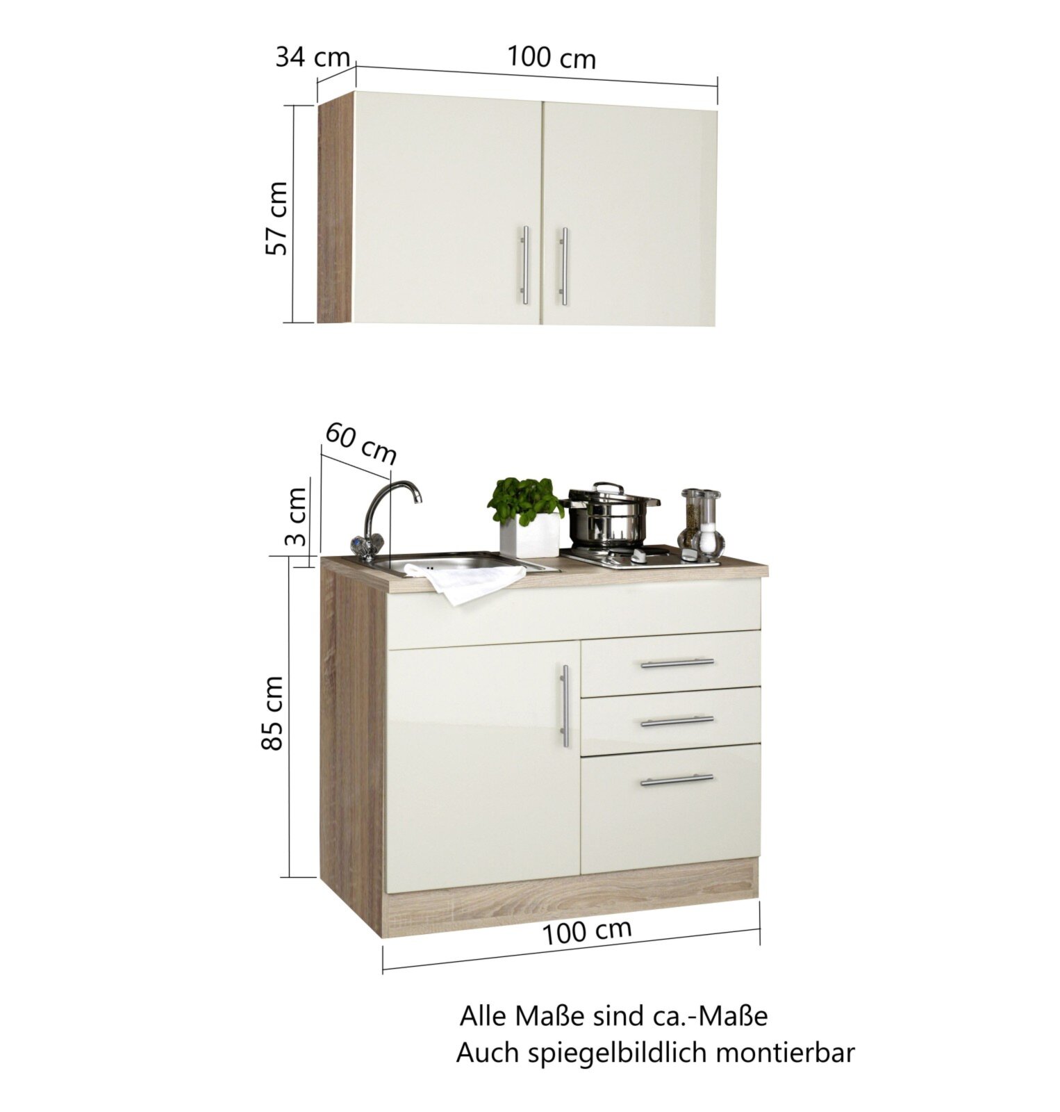 Single-Küche TORONTO cm 100 - ROLLER | kaufen bei mit Kochfeld - Online - weiß